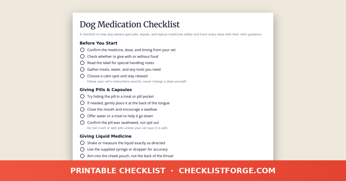 Dog Medication Checklist