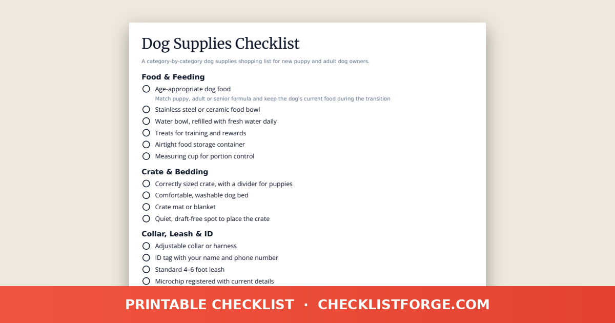 Dog Supplies Checklist