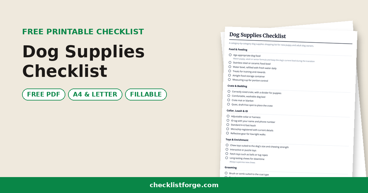 Dog Supplies Checklist