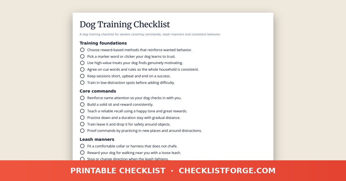 Dog Training Checklist