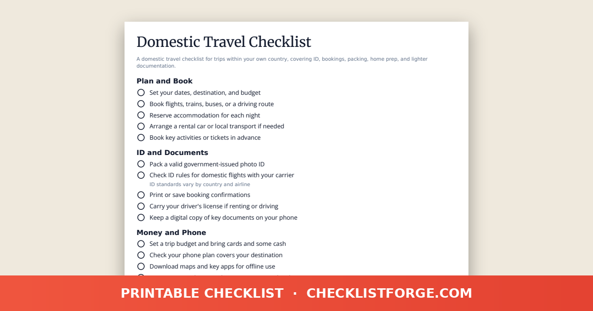 Domestic Travel Checklist