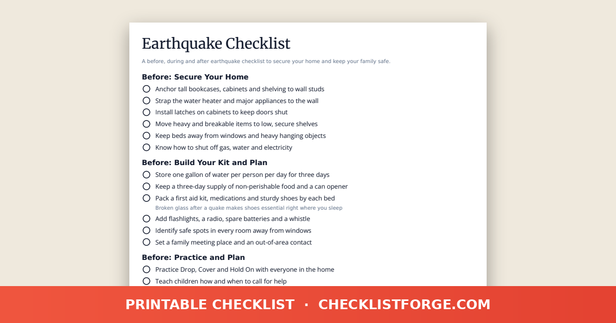 Earthquake Checklist