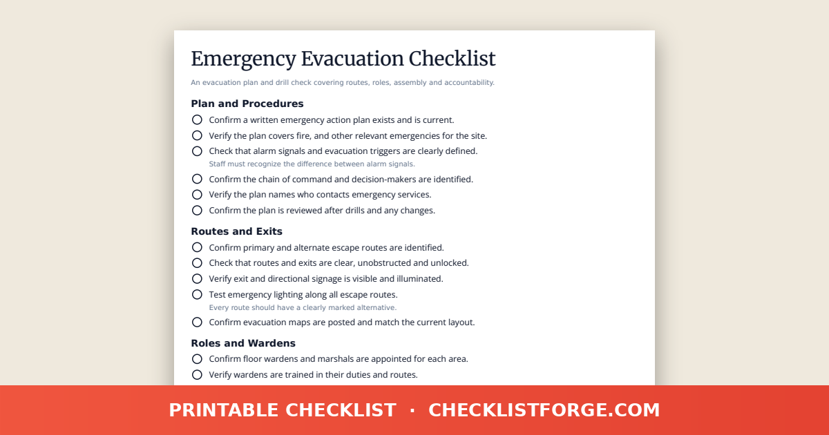Emergency Evacuation Checklist