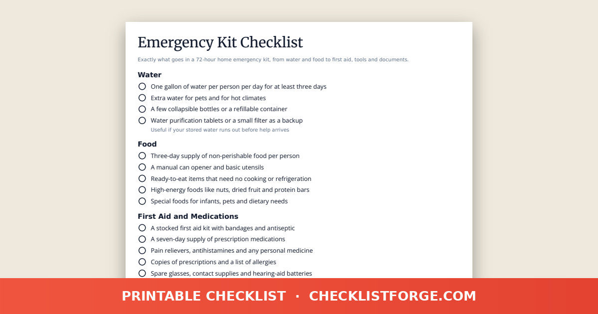 Emergency Kit Checklist
