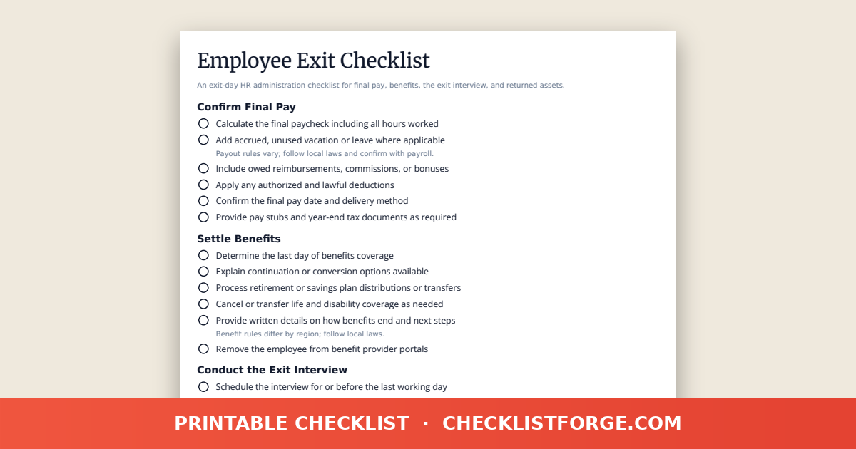 Employee Exit Checklist