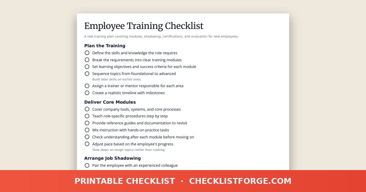 Employee Training Checklist
