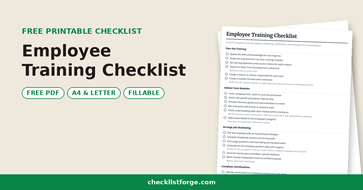 Employee Training Checklist