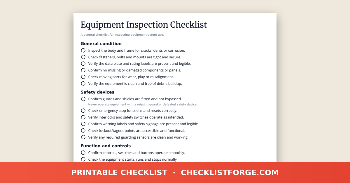 Equipment Inspection Checklist