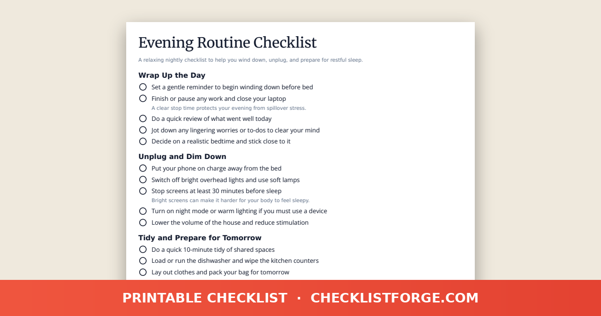 Evening Routine Checklist