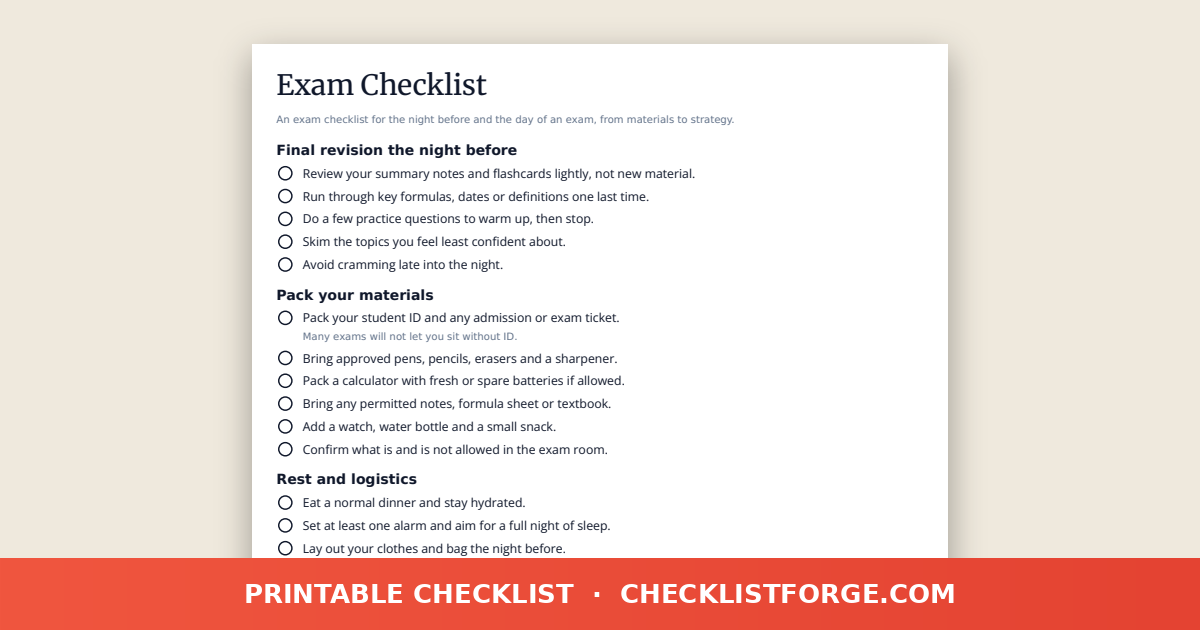 Exam Checklist