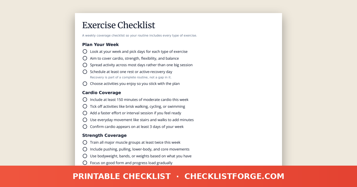 Exercise Checklist