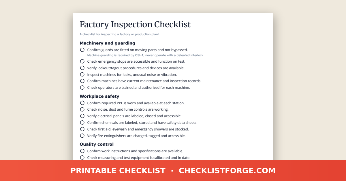 Factory Inspection Checklist
