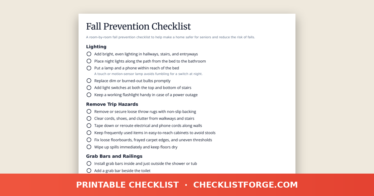 Fall Prevention Checklist