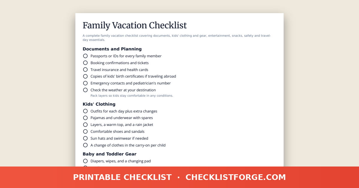 Family Vacation Checklist