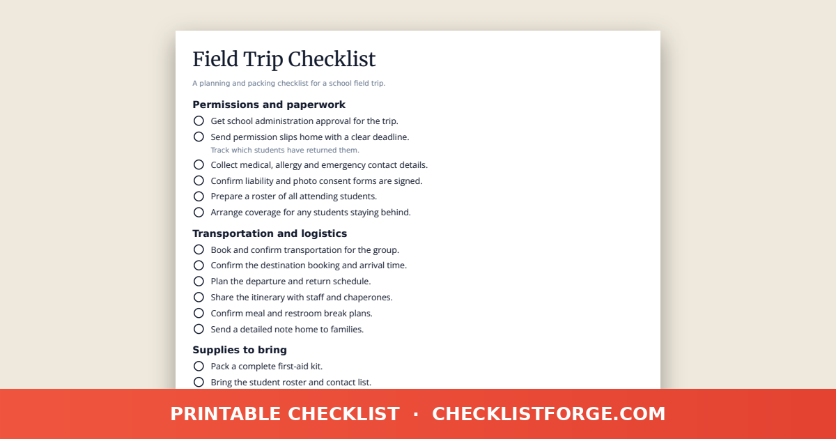 Field Trip Checklist
