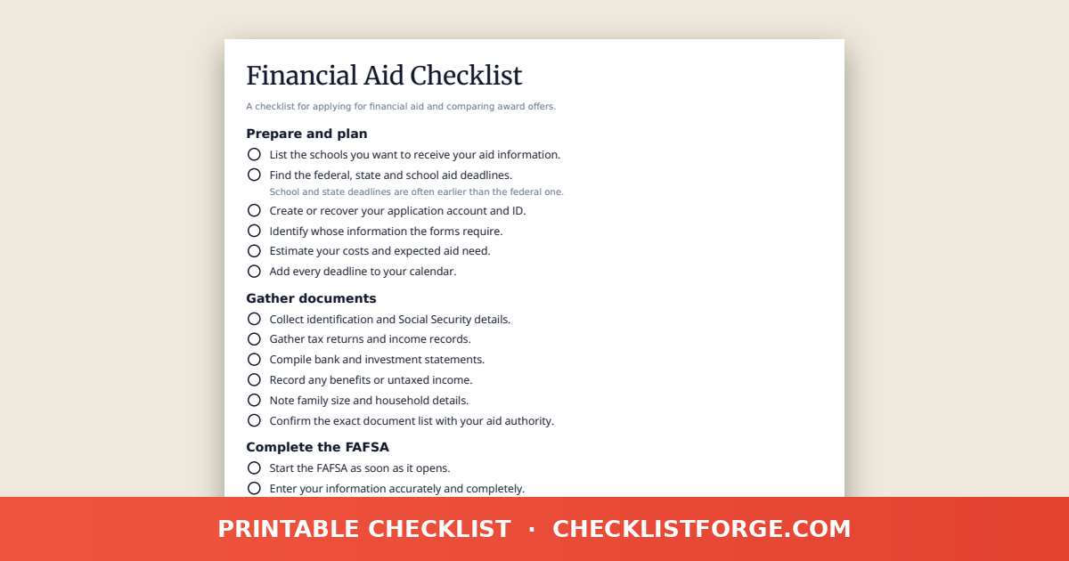 Financial Aid Checklist
