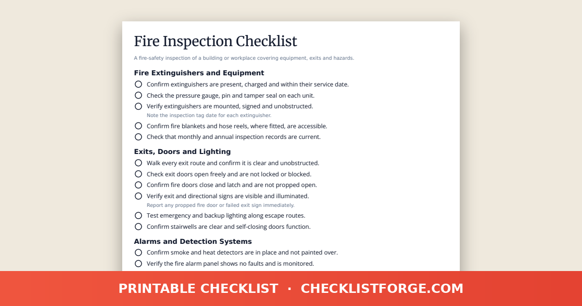 Fire Inspection Checklist