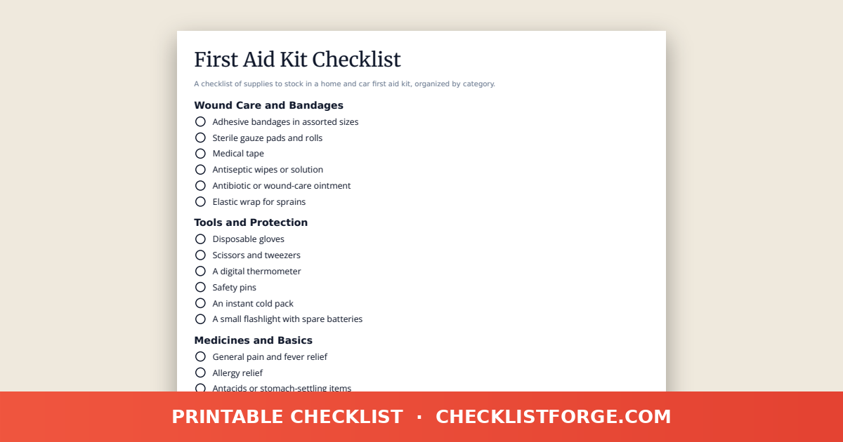 First Aid Kit Checklist