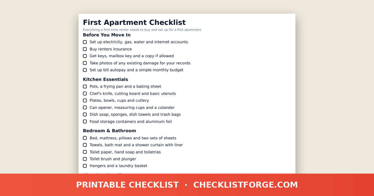 First Apartment Checklist