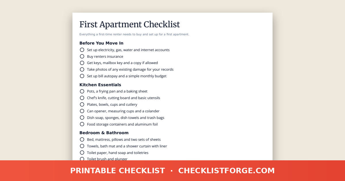 First Apartment Checklist