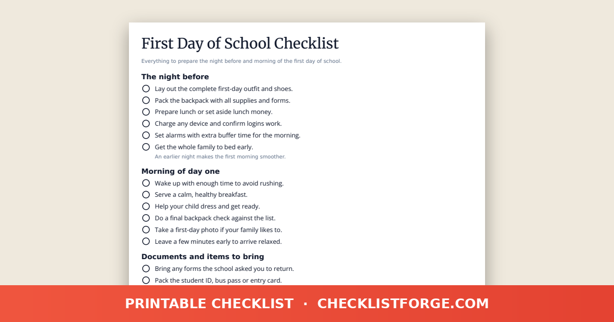 First Day of School Checklist