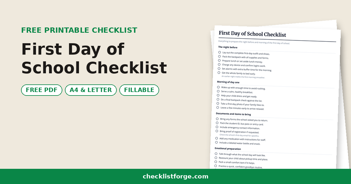 First Day of School Checklist