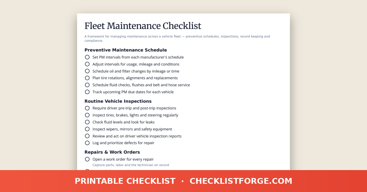 Fleet Maintenance Checklist