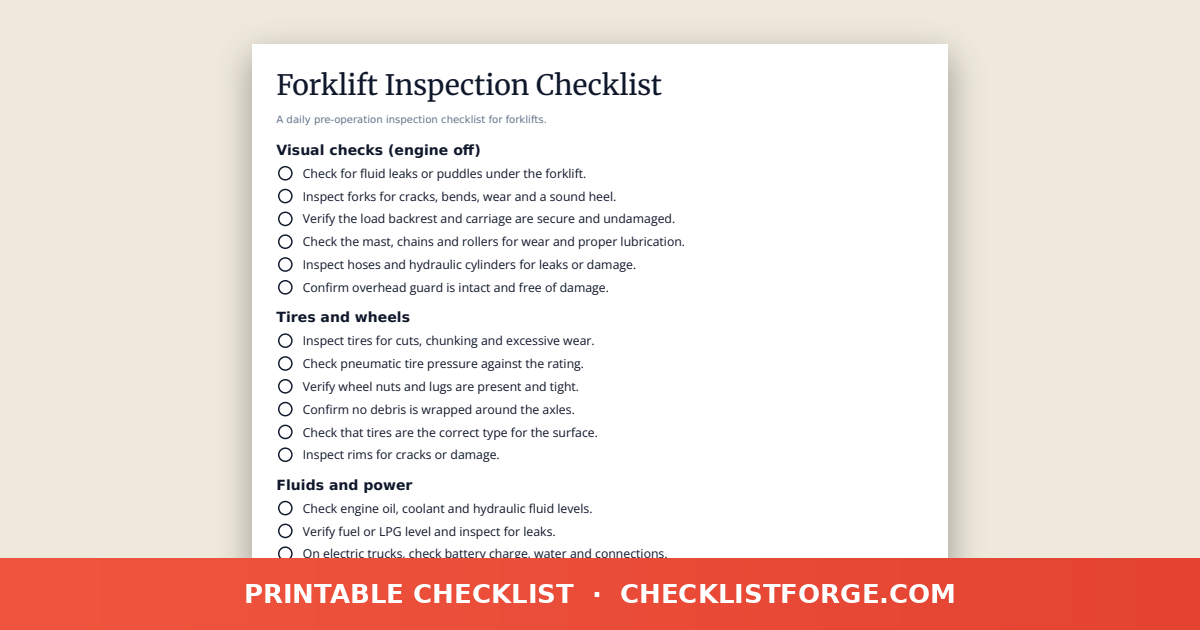 Forklift Inspection Checklist