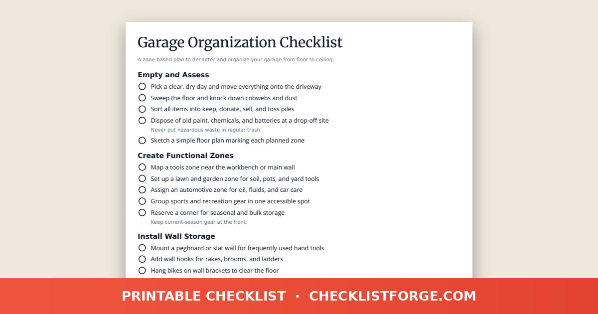 Garage Organization Checklist