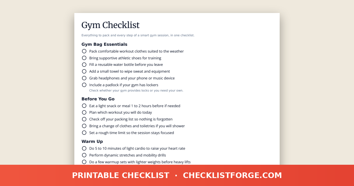 Gym Checklist