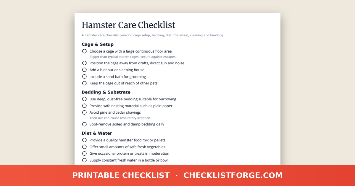 Hamster Care Checklist