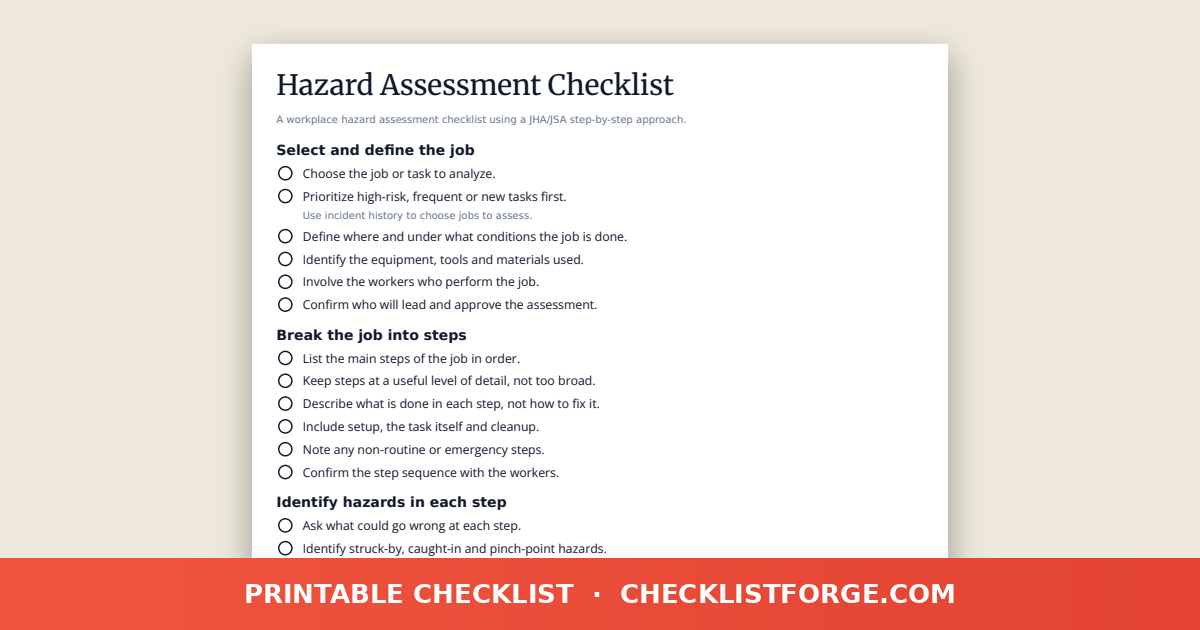 Hazard Assessment Checklist