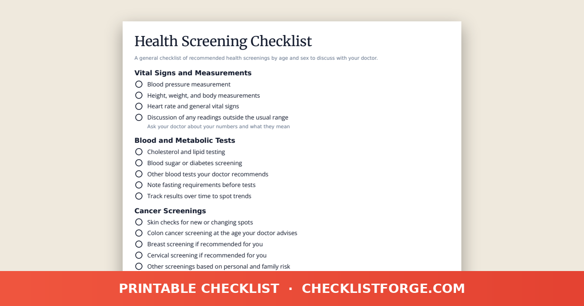 Health Screening Checklist