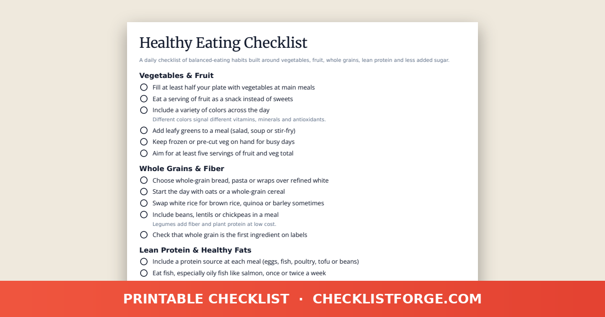 Healthy Eating Checklist
