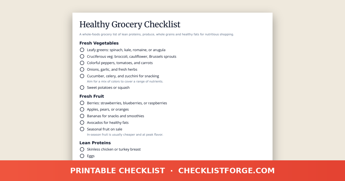 Healthy Grocery Checklist