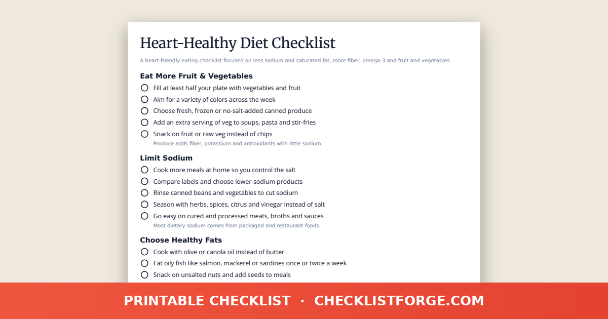 Heart-Healthy Diet Checklist