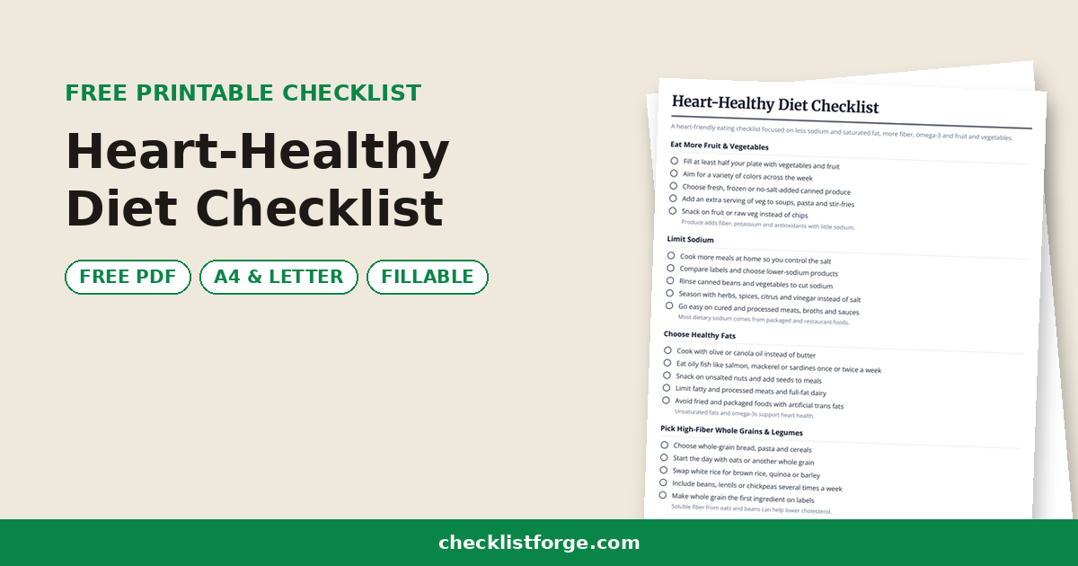 Heart-Healthy Diet Checklist