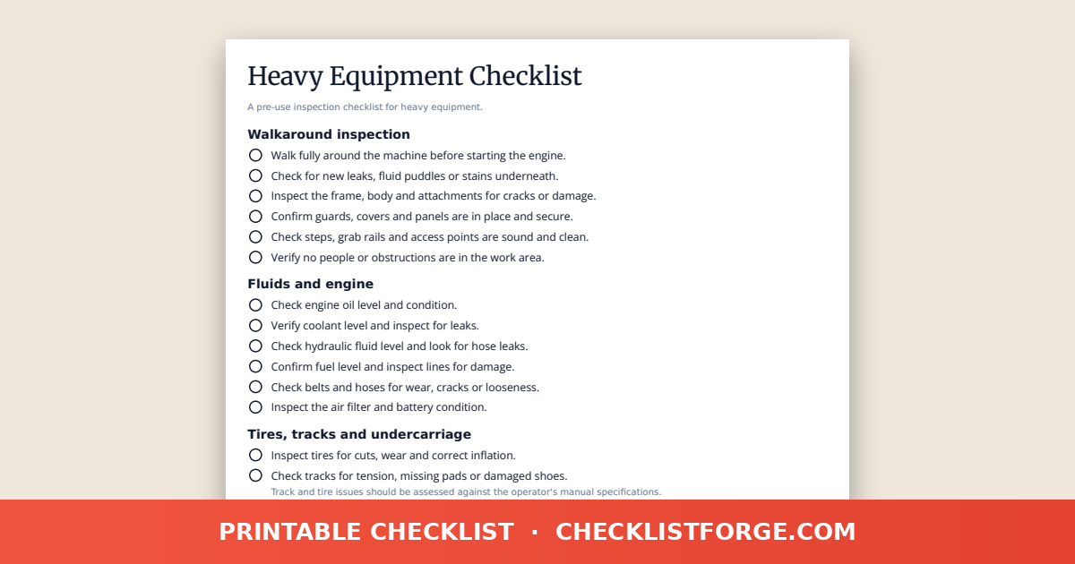 Heavy Equipment Checklist