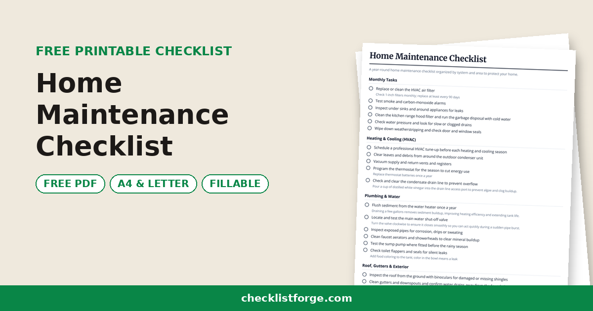 Home Maintenance Checklist