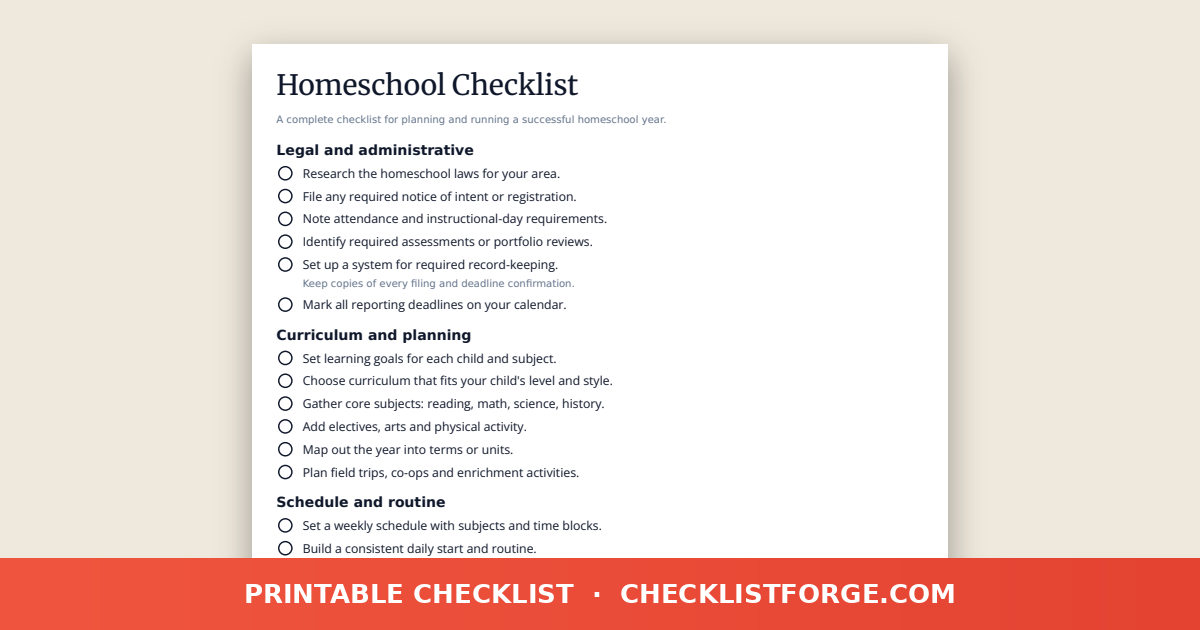 Homeschool Checklist