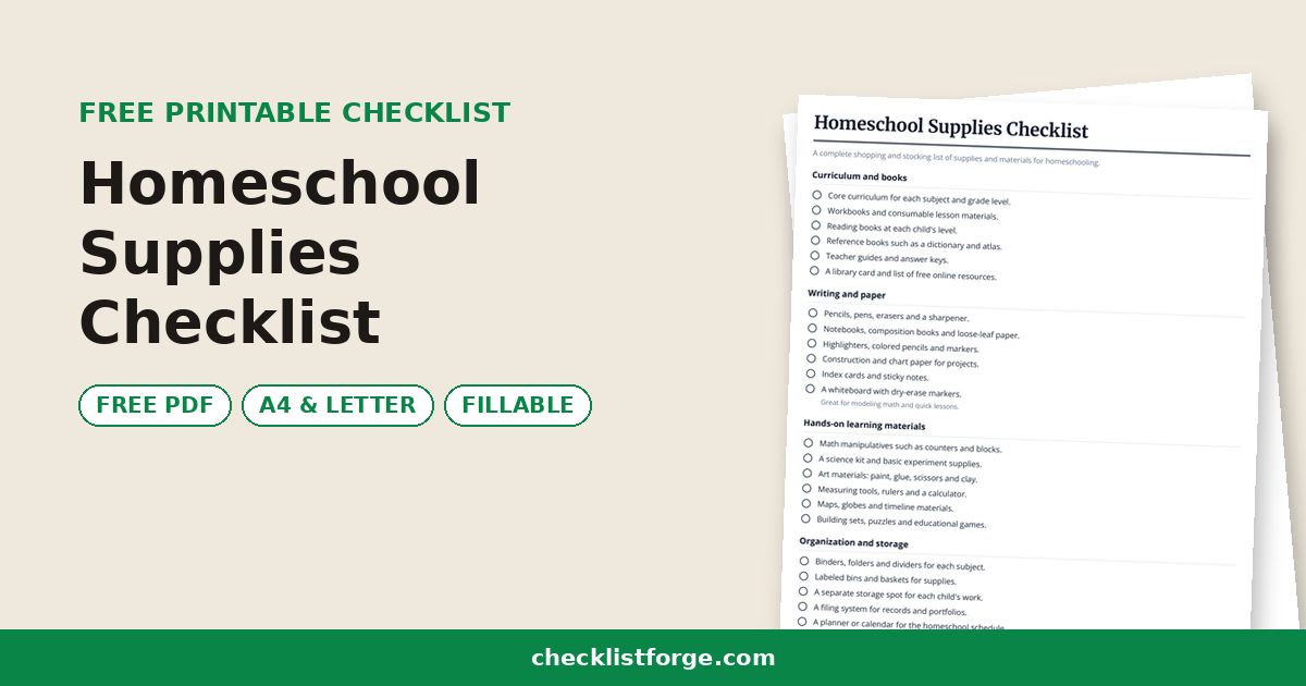 Homeschool Supplies Checklist