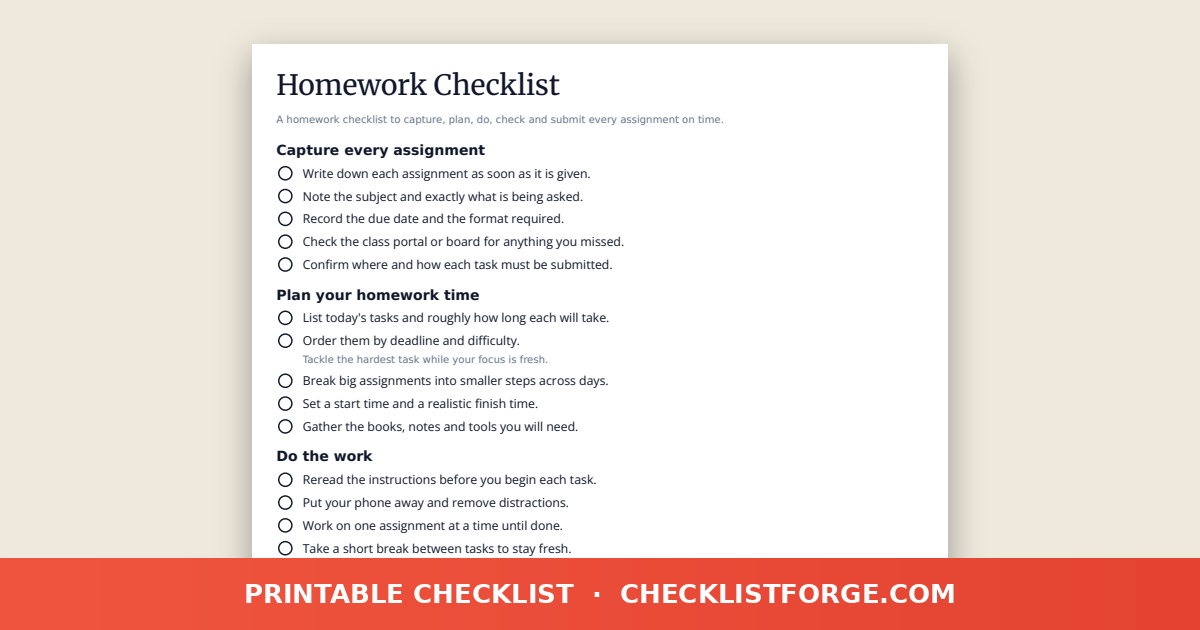 Homework Checklist