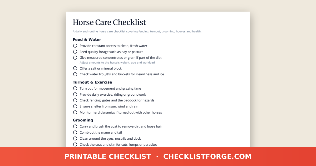 Horse Care Checklist