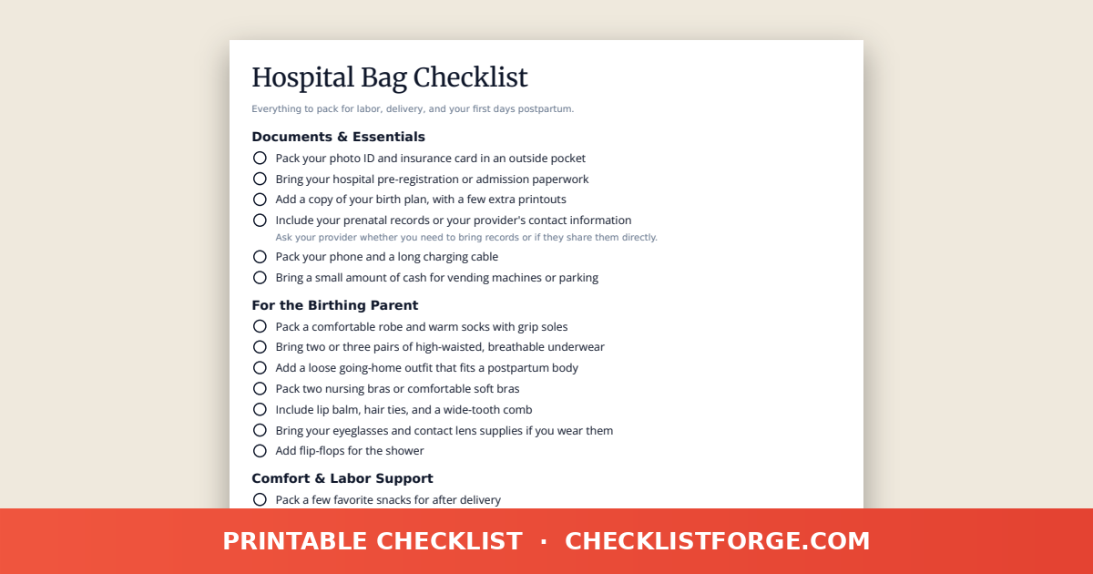 Hospital Bag Checklist
