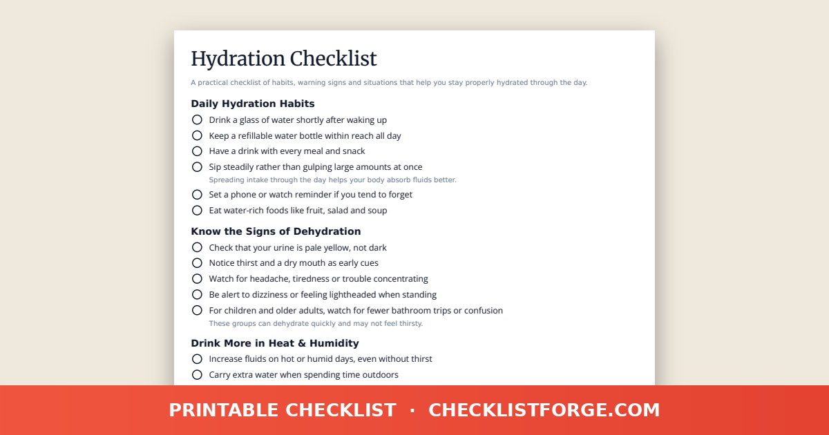 Hydration Checklist