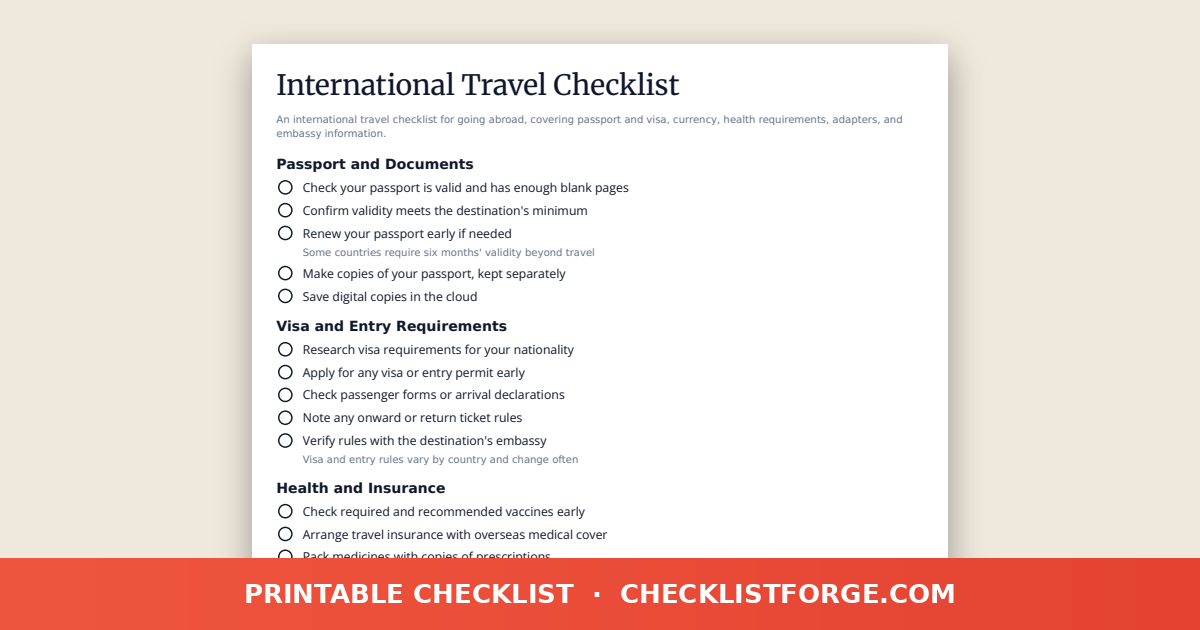 International Travel Checklist
