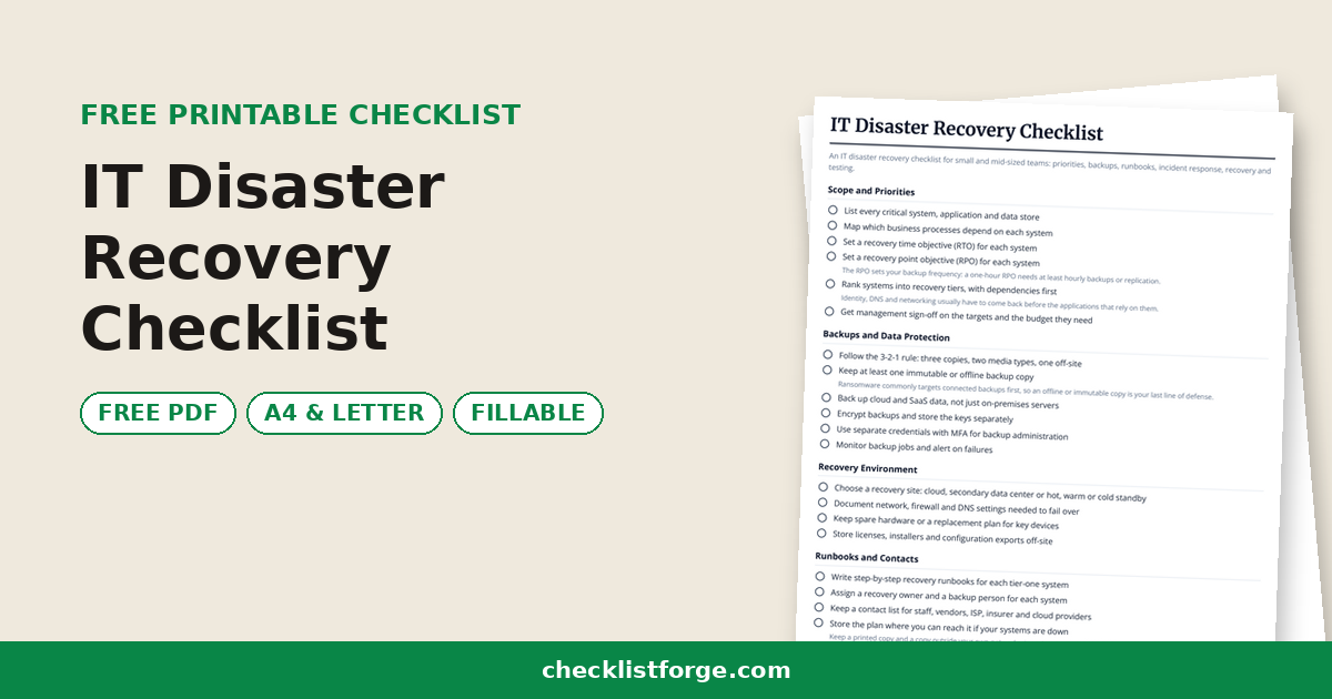 IT Disaster Recovery Checklist