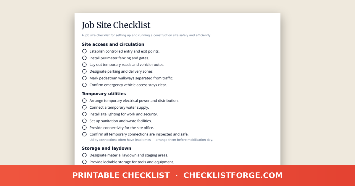 Job Site Checklist