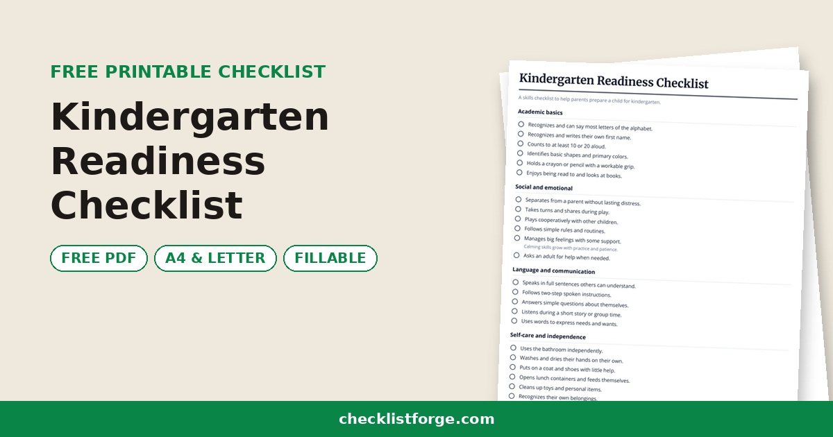 Kindergarten Readiness Checklist