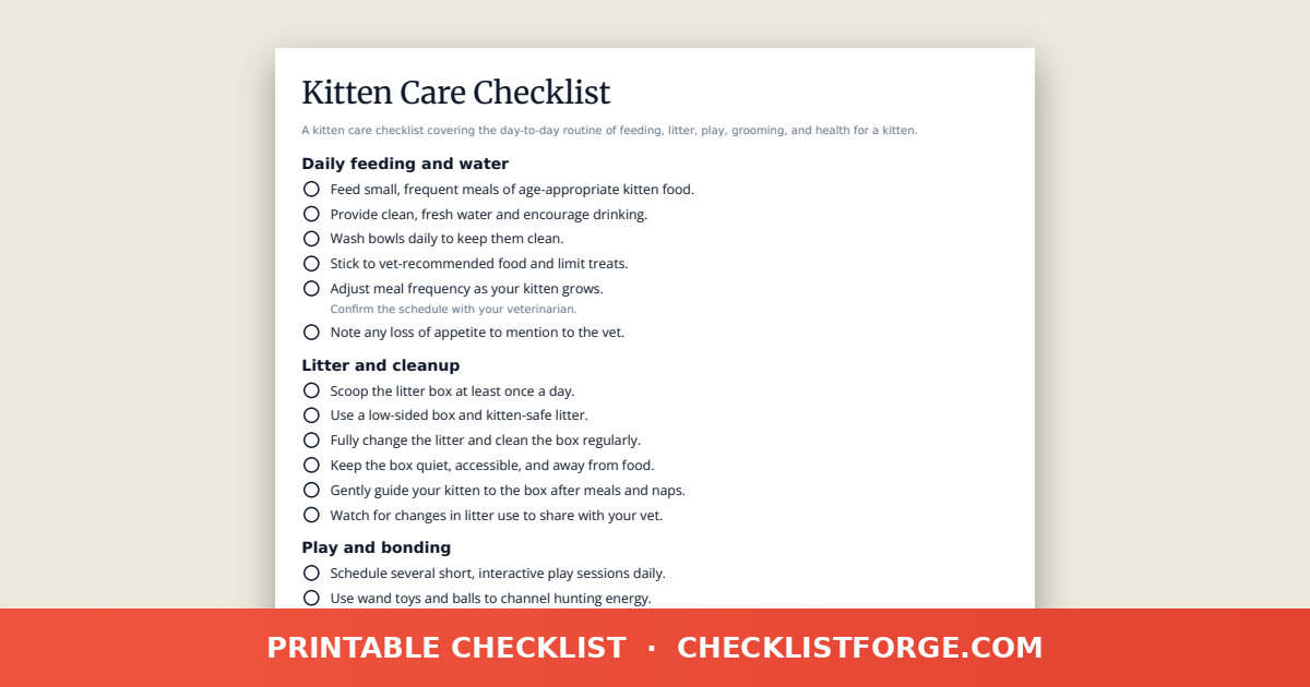 Kitten Care Checklist